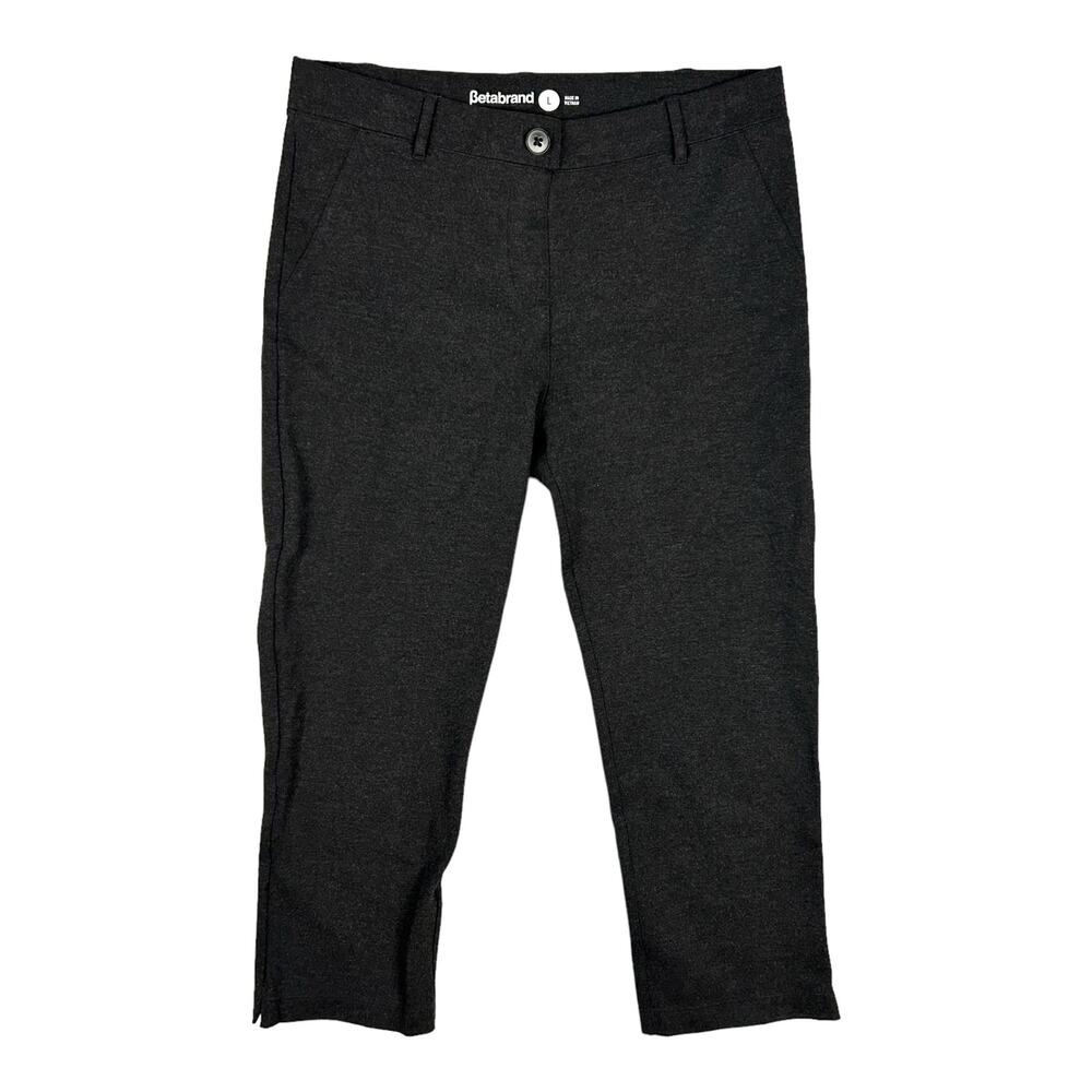 Betabrand Womens L Crop Classic Dress Pant Yoga Pants Ponte Knit Charcoal Gray
